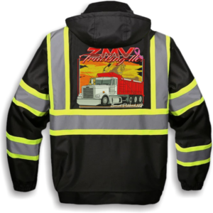Reflective safety jacket with trucking company logo