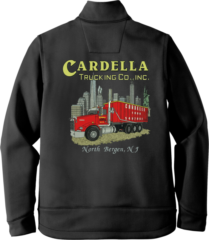 Cardella Trucking Co jacket with red truck design