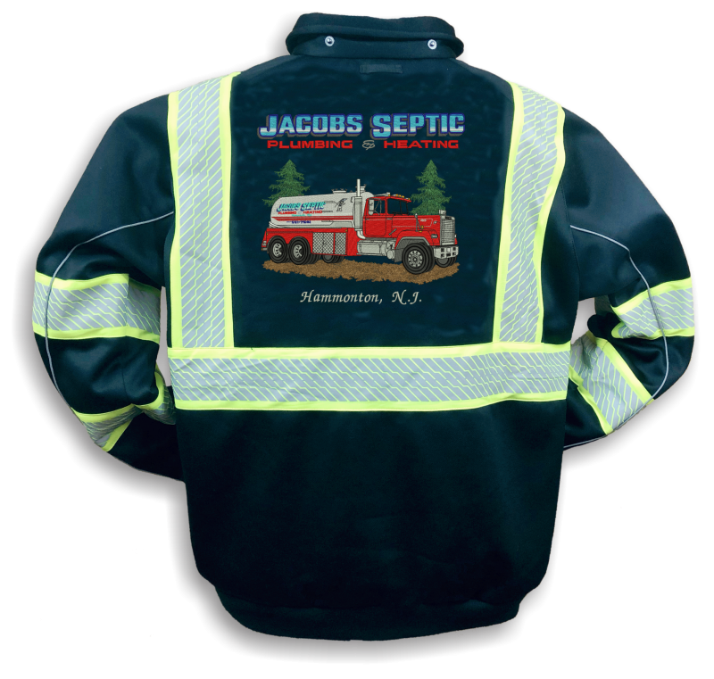Jacobs Septic safety jacket with truck logo