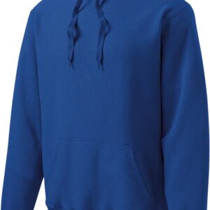 Plain blue hooded sweatshirt with front pocket