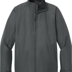 Gray zip-up jacket with high collar