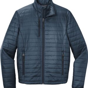 Navy blue quilted puffer jacket