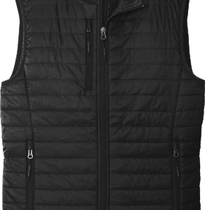 Black quilted sleeveless zip-up vest