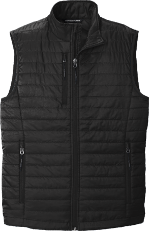 Black quilted sleeveless zip-up vest