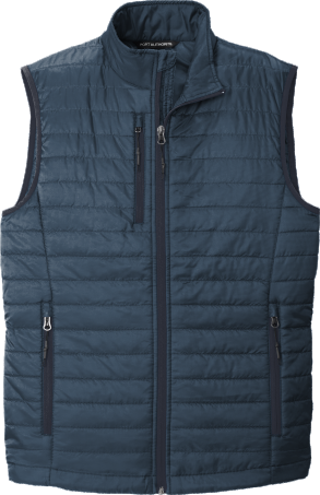 Navy blue quilted puffer vest with zipper pockets