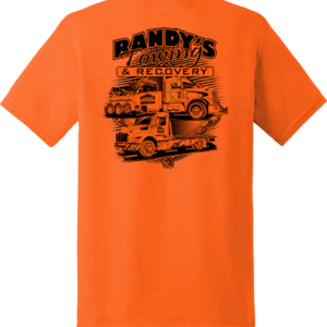 Orange Randy's Towing and Recovery graphic t-shirt