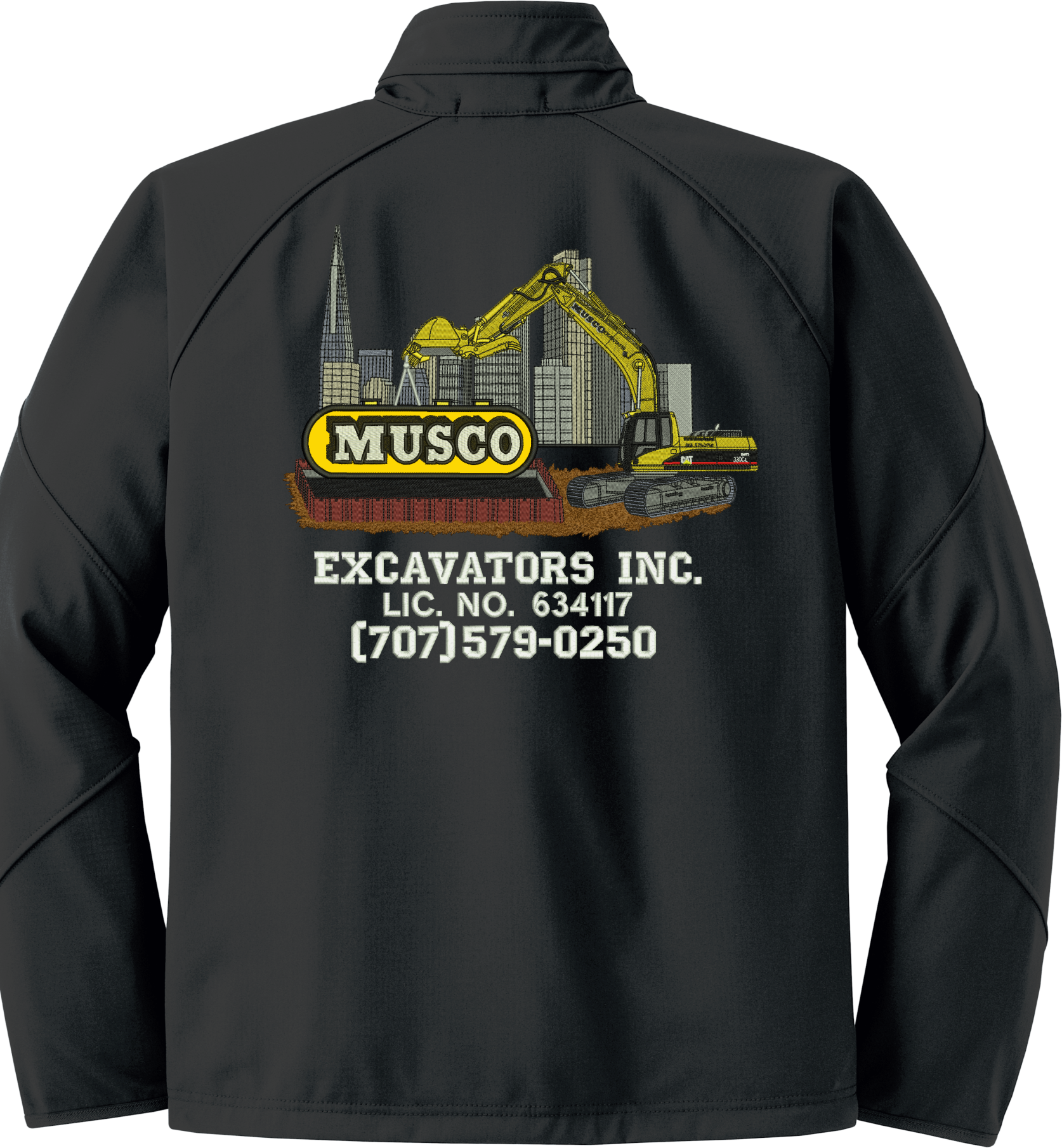 Musco Excavators logo on black jacket