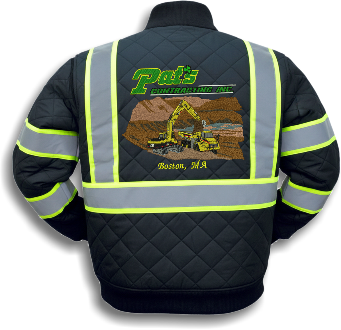 Reflective quilted jacket with construction logo