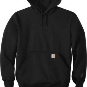 Black hooded sweatshirt with front pocket