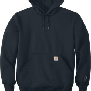 Navy blue hooded sweatshirt with front pocket