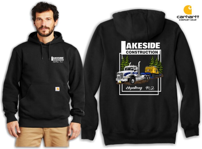 Black Lakeside Construction Carhartt hoodie front and back