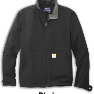 Black work jacket with front zipper and pockets