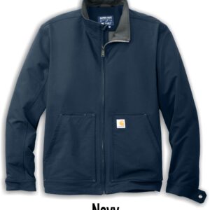 Navy blue zip-up work jacket with pockets